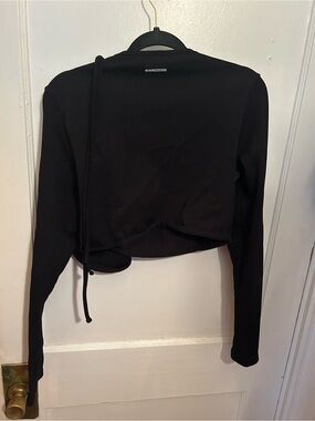Avenue Black Long-Sleeve Cropped Wrap Top